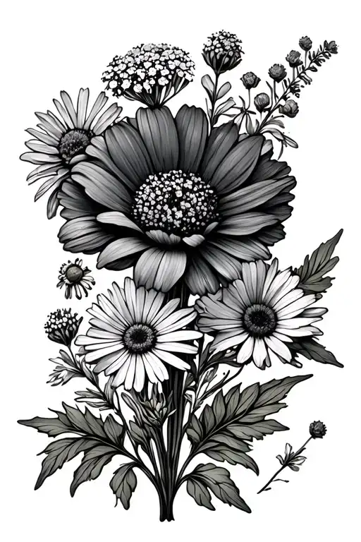 Flower meadow with meadow clamp, yarrow, pointed path, butterflower, sand-thyme, deaf-head mucosal, field widow blum tattoo design idea