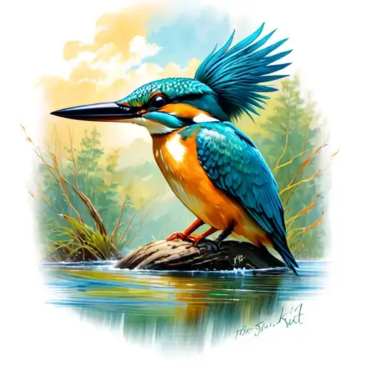leg sleve tattoo river theme, heraklit, kingfisher mythical bird on knee tattoo design idea