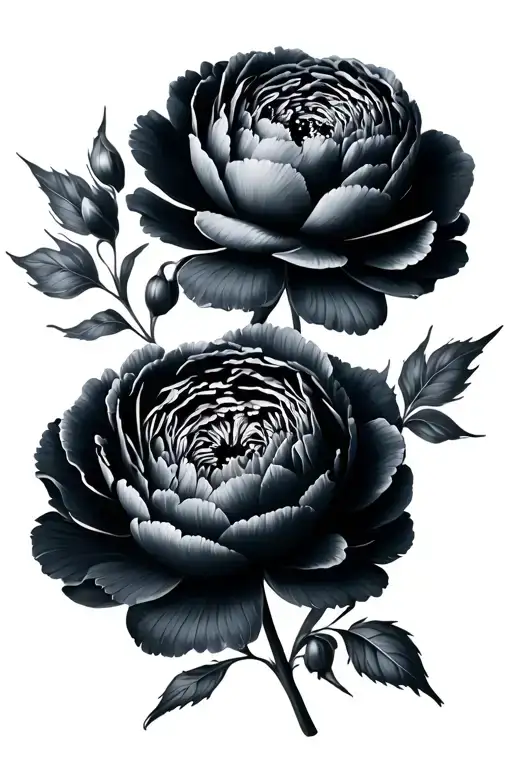 design two black and gray peonies tattoo design idea