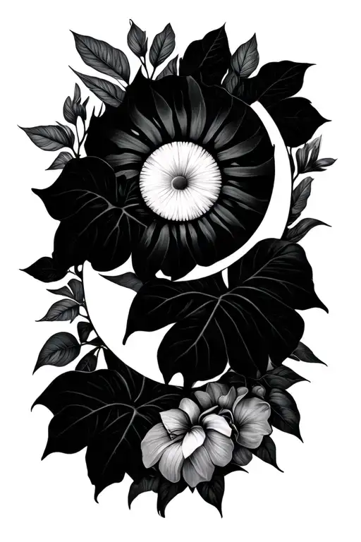 philodendron moon sun flowers wrapped tattoo design idea