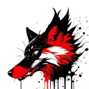 Melanistic Cross Fox Face mixed with Phoenix rising from ashes tattoo design idea