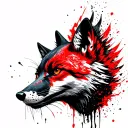 Melanistic Cross Fox Face mixed with Phoenix rising from ashes tattoo design idea