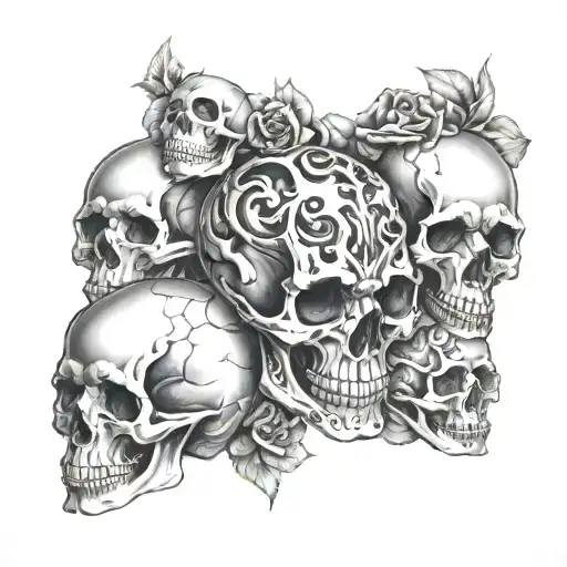 Multiple Skulls, Soul, psycho, blackwork, ritual tattoo design idea