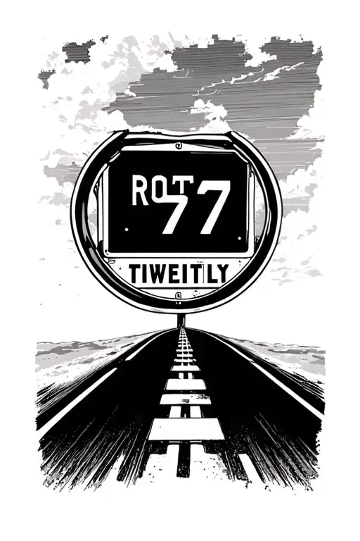 Route77 interstate sign on a windy highway road leading into the horizon tattoo design idea