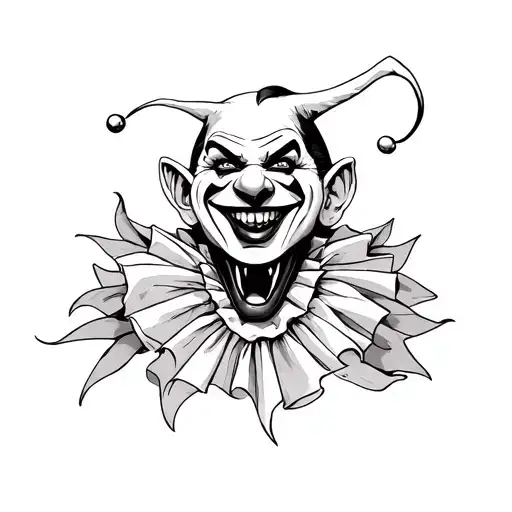 dark jester, evil grin, evil clown, laughing tattoo design idea
