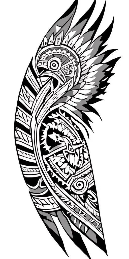 navajo Polynesian sleeve tattoo design idea