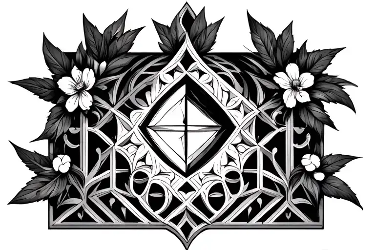 Gothic architecture pattern with floral aspect to fit under sternum  tattoo design idea