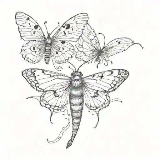 a moth and a caterpillar tattoo design idea