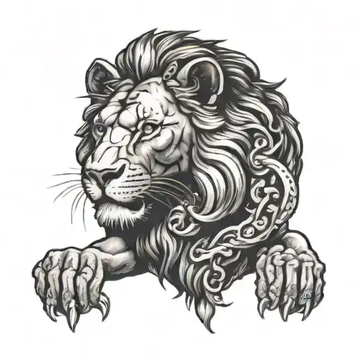 Black lion eating meat  tattoo design idea