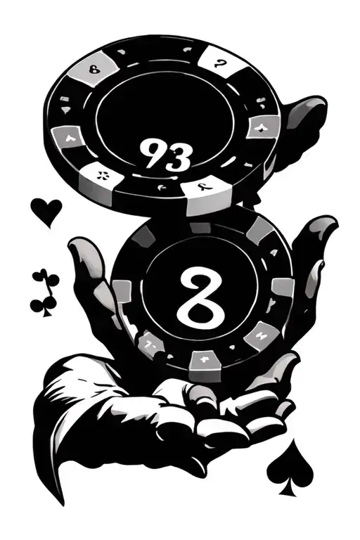 the number 93 as a poker chip as the joker throws it from his hand tattoo design idea
