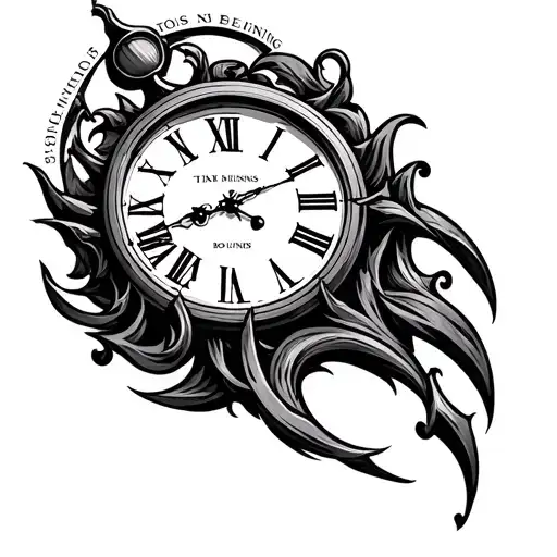 gothic clock with Roman numerals and the words 'time has no beginning and history has no bounds' tattoo design idea