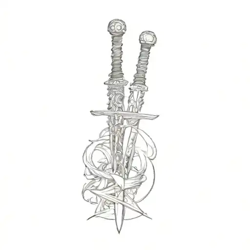 a pair of Witcher swords tattoo design idea