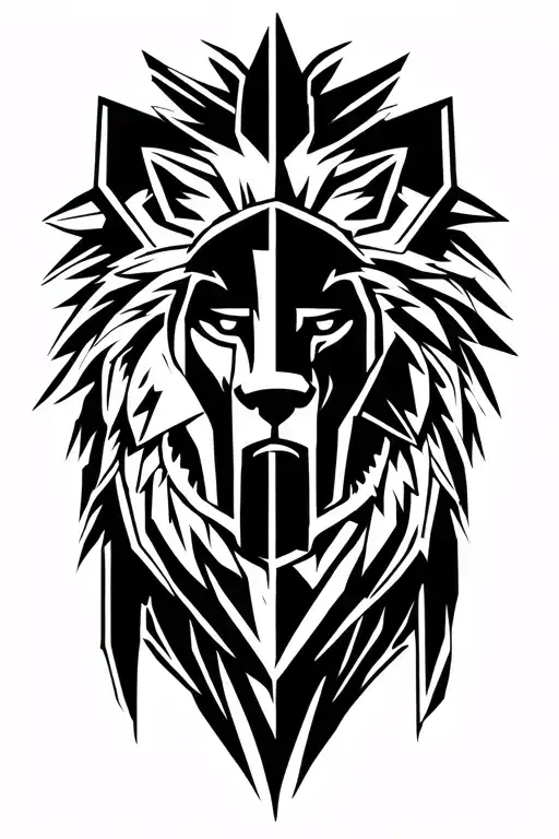 spartans and lion face surrounded tattoo design idea