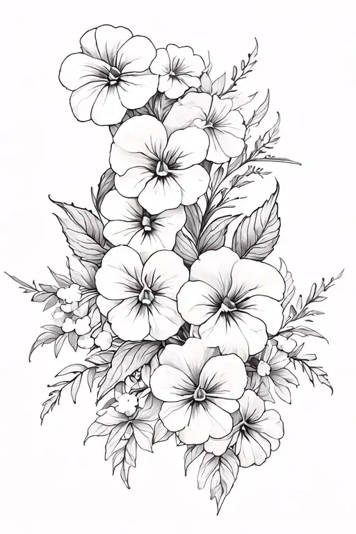 crown and pansies surrounding tattoo design idea