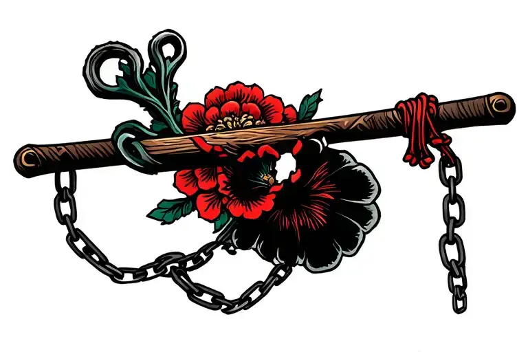 flail around elbow broken chain at end tattoo design idea