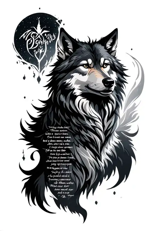 Wolf Spirit with Poem written tattoo design idea