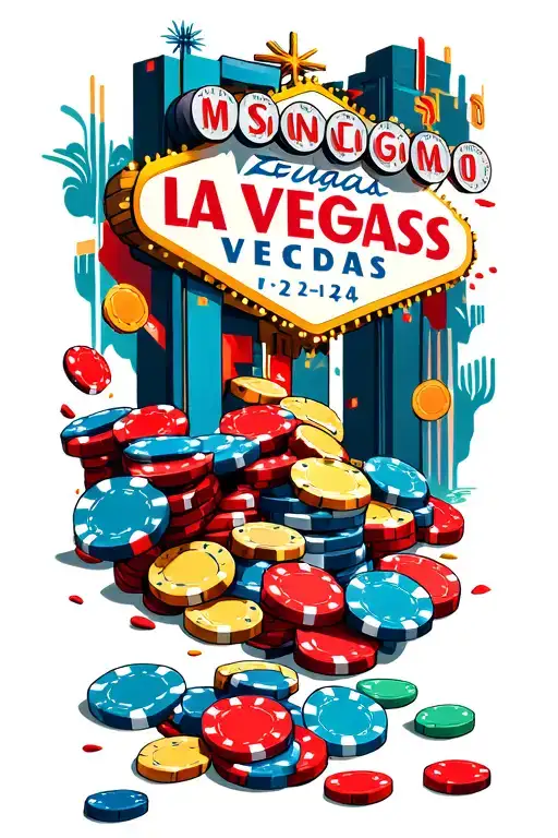 "08-23-2024" las vegas with poker chips spilling tattoo design idea