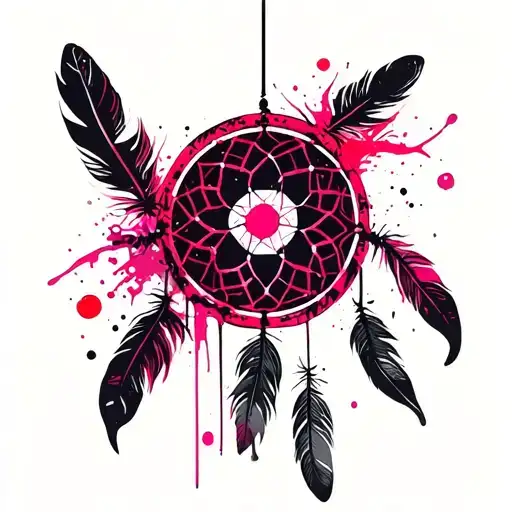 Feather Pink Dreamcatcher cute tattoo design idea