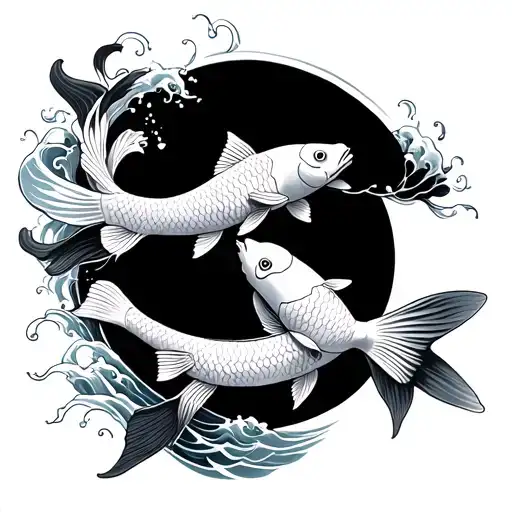 three koi fish in waves on their backs various accessories tattoo design idea