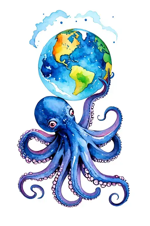 Octopus holding a globe tattoo design idea