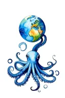 Octopus holding a globe tattoo design idea