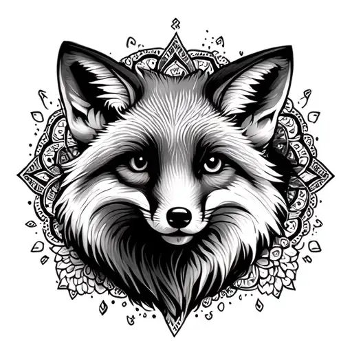 fox with a mandala design background tattoo design idea