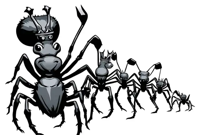 king ant with his royal family standing next to him tattoo design idea