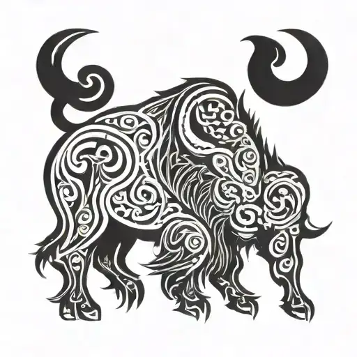 scrollwork bison tattoo design idea