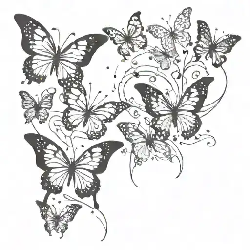 777 clevage tatto going down with wispy butterflies and sparkles tattoo design idea