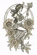 Sagittarius goddess surrounded by Indian blanket flowers tattoo design idea