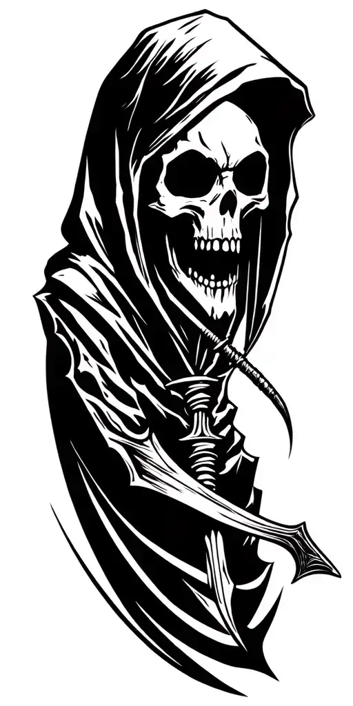 Hooded Reaper, scythe tattoo design idea
