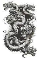 chinese dragon, tiger and snake fighting each other tattoo design idea