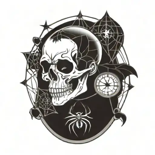 skull, hourglass, spider, spider webs tattoo design idea