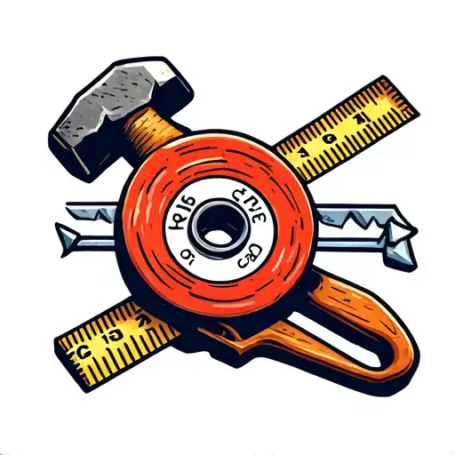hammer tape measure and nails  tattoo design idea