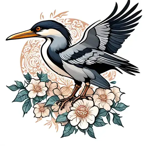 black and grey traditional cormorant  tattoo design idea