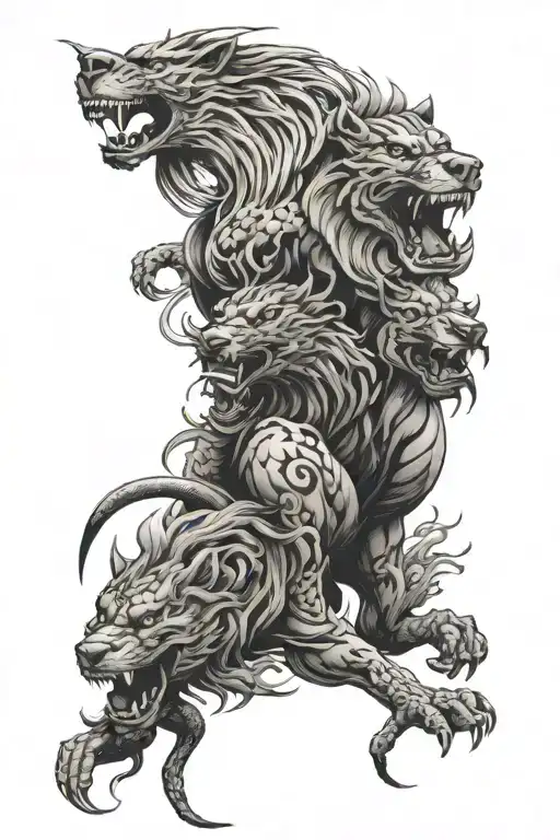 lion and wolf and dragon wrapped tattoo design idea