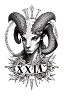Aries combine with virgo symbol demonic with XXIV roman numeral under for forearm tattoo design idea