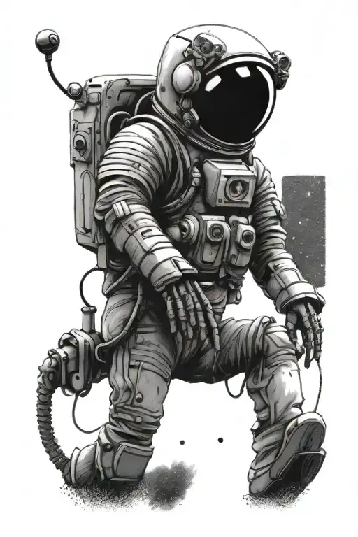 skeletal astronaut tattoo design idea