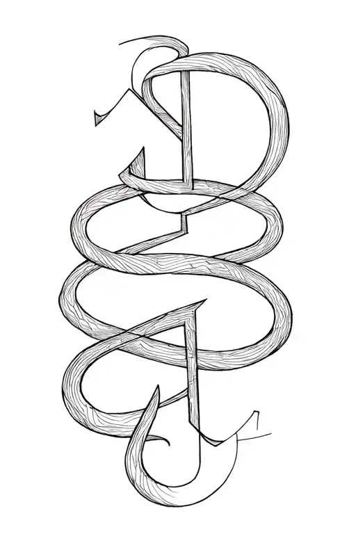 structural blackwork tattoo, triple mobius strip interlocking with SJY letters abstracted into geometric forms, 18 engra tattoo design idea