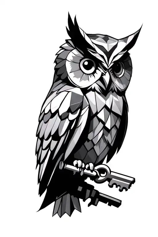 geometric owl holding a key tattoo design idea