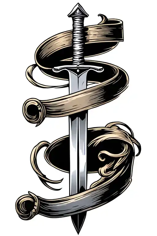 roll of money and sword piercing tattoo design idea