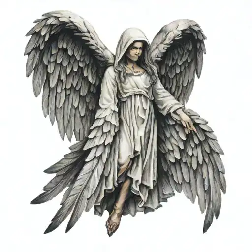 hooded angel wings tattoo design idea