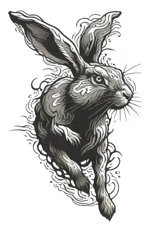 trippy running rabbit tattoo design idea