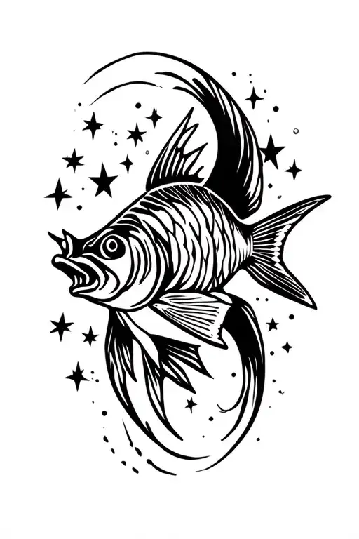 Fish, stars , empaty, tattoo design idea