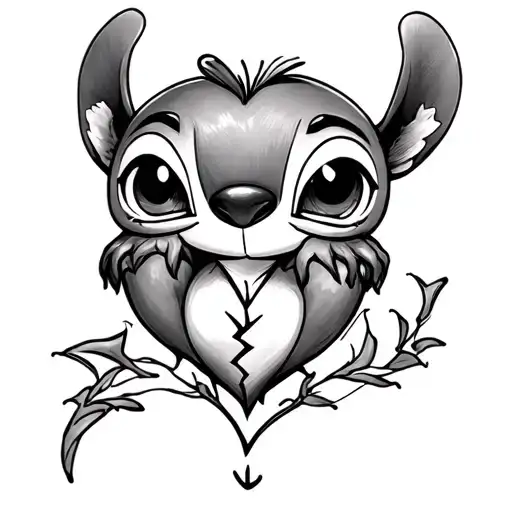 full body stitch, broken heart, black and white, playful tattoo tattoo design idea