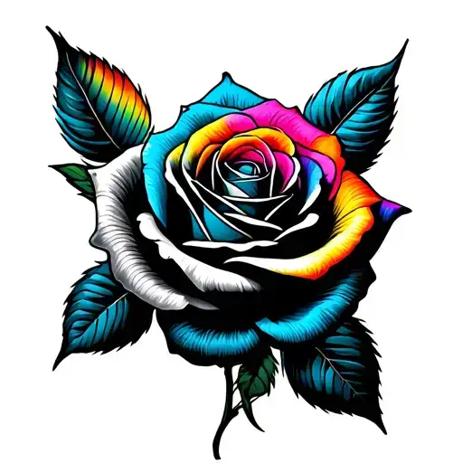 two rose the other one is black and grey and the other one is with rainbow color tattoo design idea