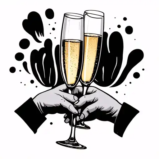 3 Champagne glasses clinking together no person tattoo design idea