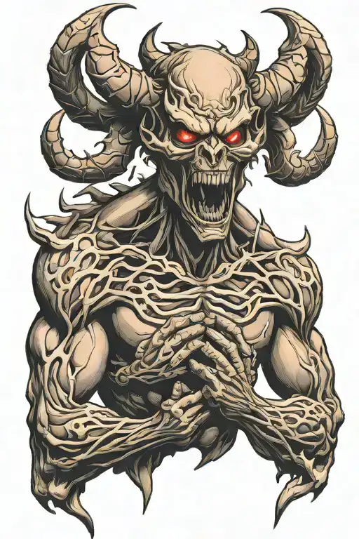 a muscular shadow demon tattoo design idea