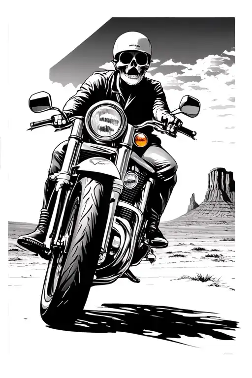 Harley Davidson motorcycle, monument Valley, america, dead tattoo design idea