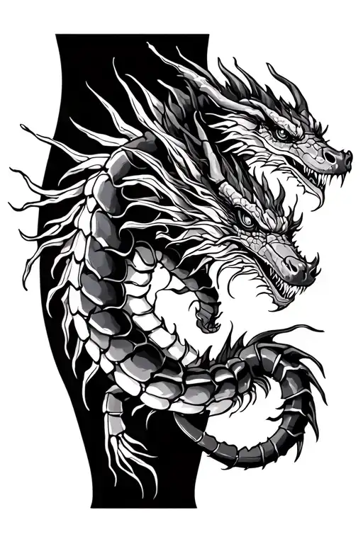 dragon and scorpion inside my back leg tattoo design idea